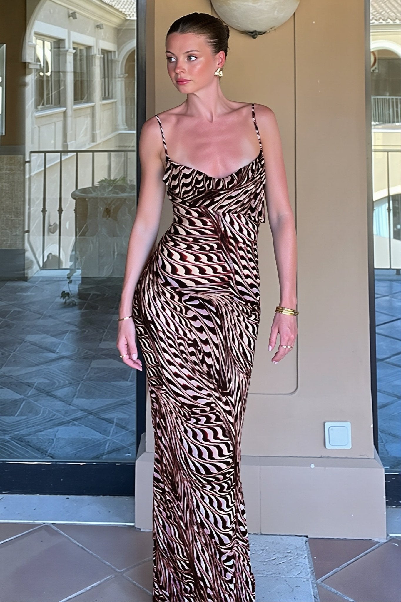 SOERA Reina Cowl Neck Slip Maxi Dress - Dress - SOERA-850179-TAN-M-94659 Brown M