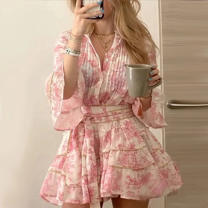SOERA Rita Pleated Button Front Mini Dress - Dress -  Pink M