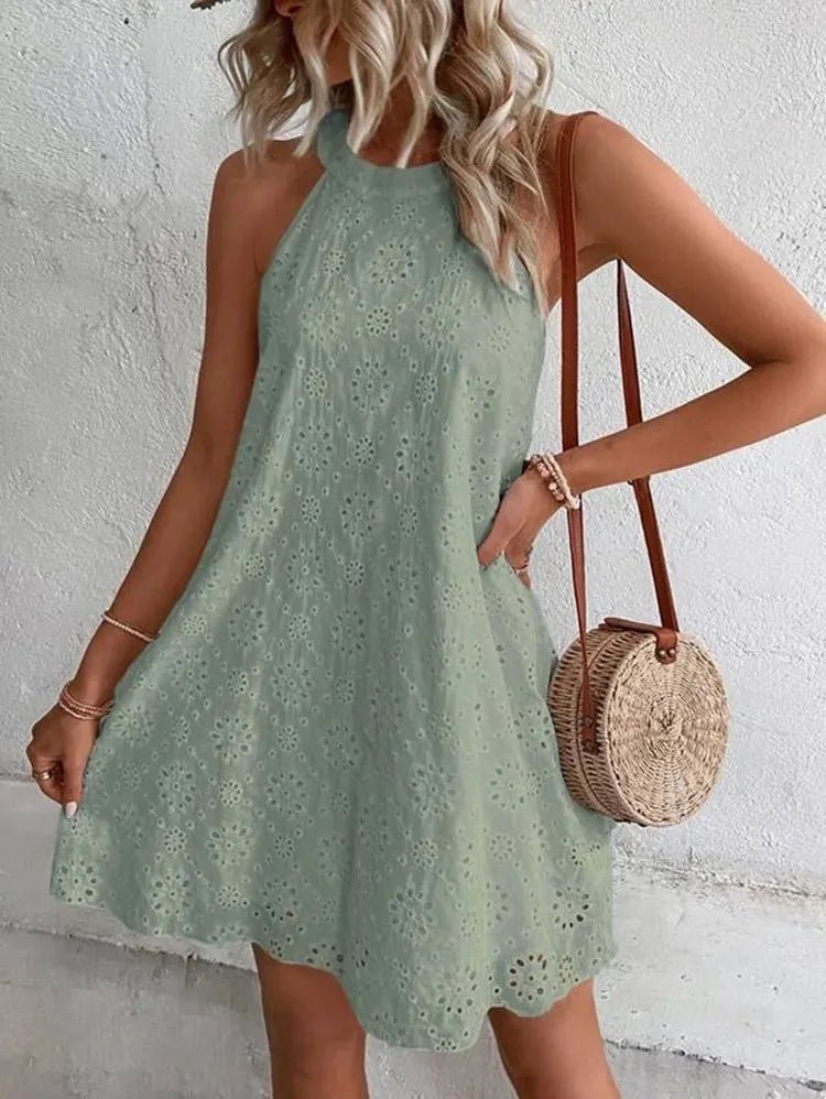 SOERA Sofia Bohemian Eyelet Embroidered Mini Dress - Dress - SOERA-074883-DAR-S-46755 Light Green S