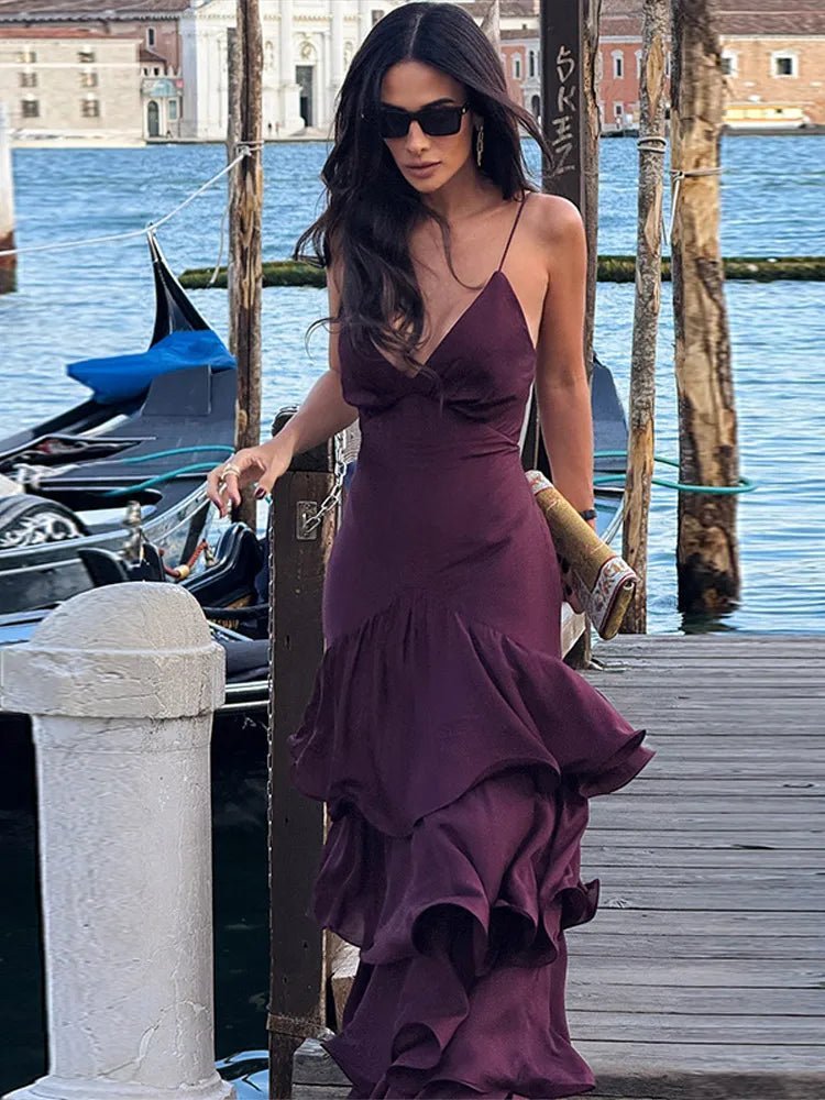 SOERA Venetia Ruffled Sling Evening Dress - Dress -  Purple S