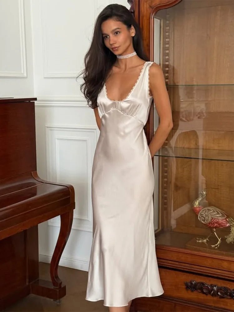 SOERA Angie Deep Neck Satin Midi Dress - Dresses - 1005009453324533-;ey1770650302928728168 S