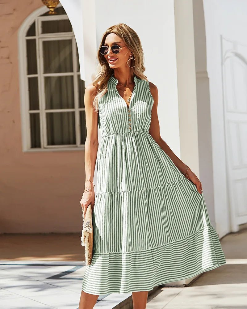 SOERA Bianca Striped V-Neck Sleeveless Shirt Dress - Dresses -  Blue S