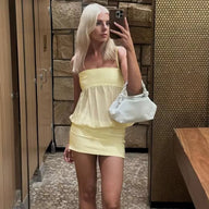 Celeste mini haljina bodycon od mrežastog materijala s golim ramenima