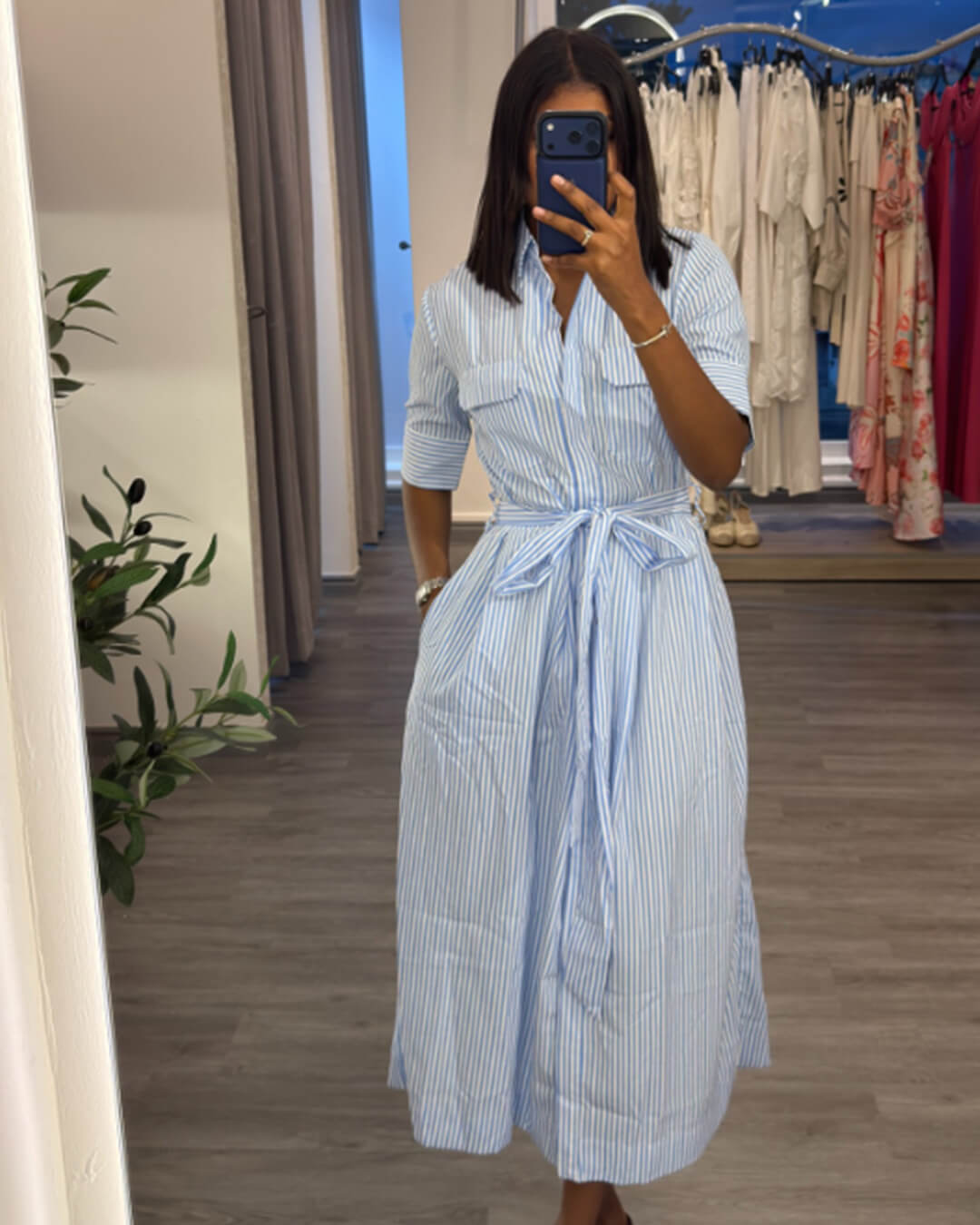 SOERA Katniss Striped Lace - Up Collar Maxi Dress - Dresses -  Blue L