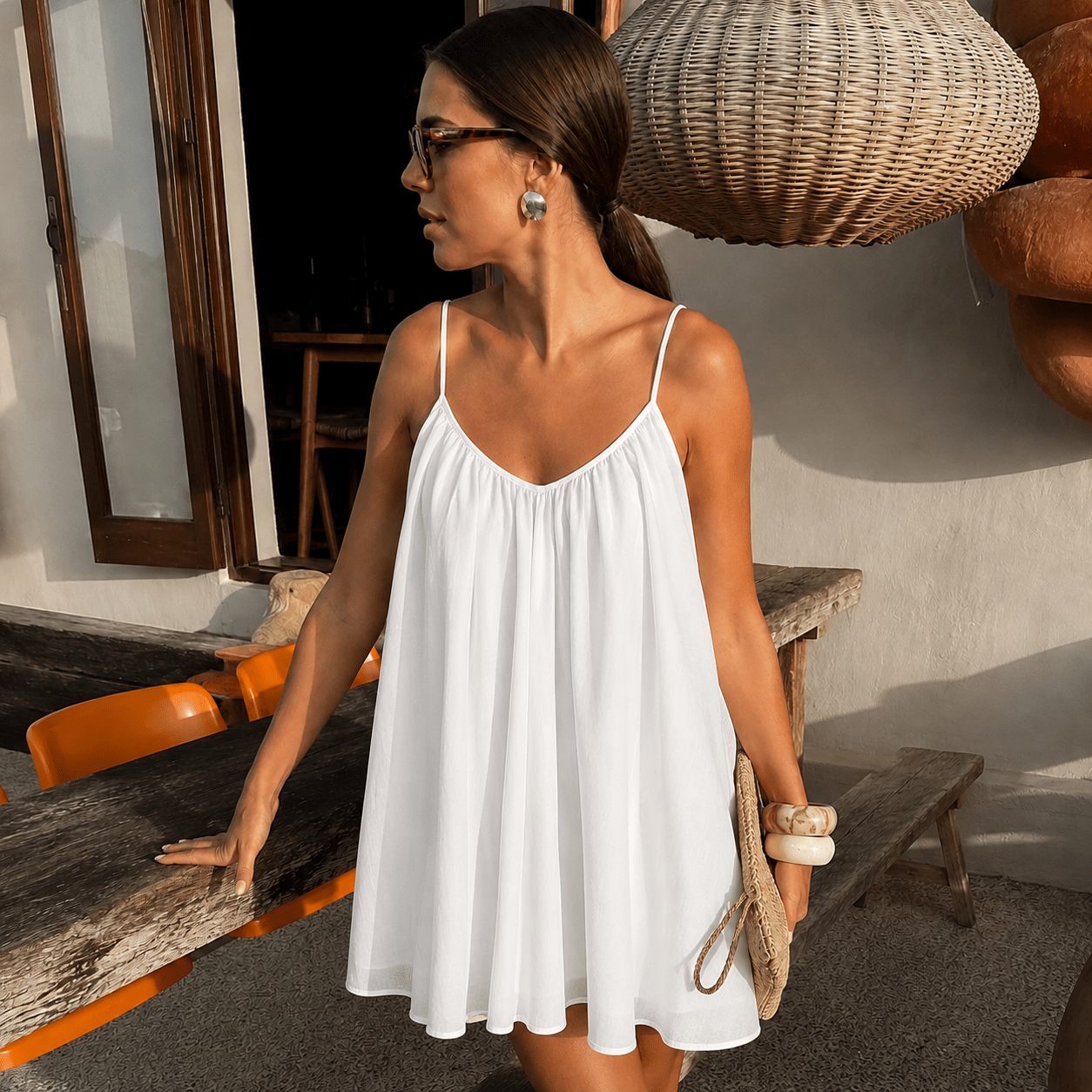 SOERA Lavinia Spaghetti Strap Flowy Mini Dress - Dresses - DWOD5-VN491001 White S