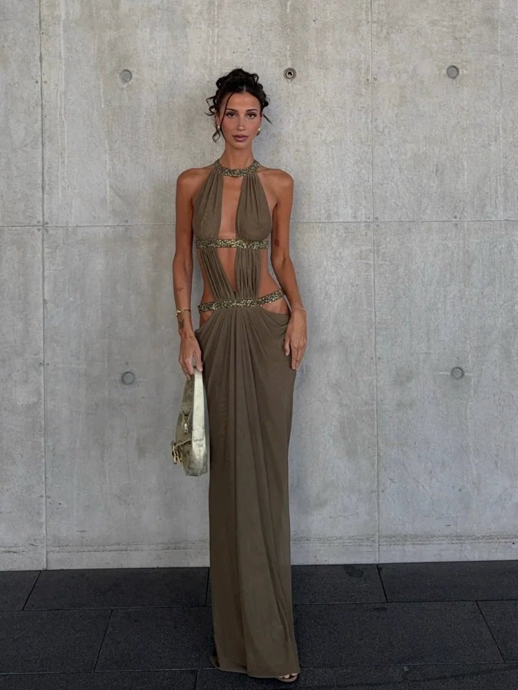 Rafaela šljokičasta halter maxi večernja haljina