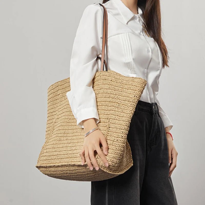 SOERA Aimee Handwoven Straw Beach Tote Bag - Handbags -  Dark Brown