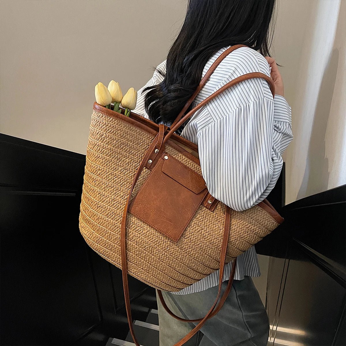 SOERA Beatrice Forest Woven Single - Shoulder Tote - Handbags -  Brown
