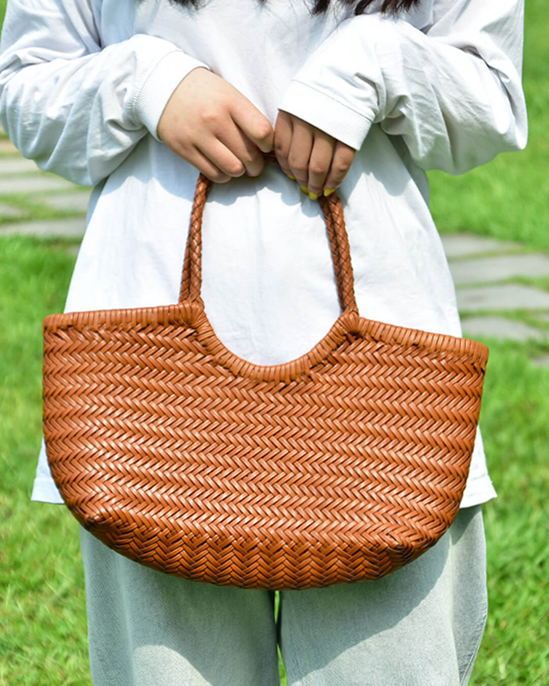 SOERA Beatrice Woven Leather Tote Bag - Handbags -  Auburn Small