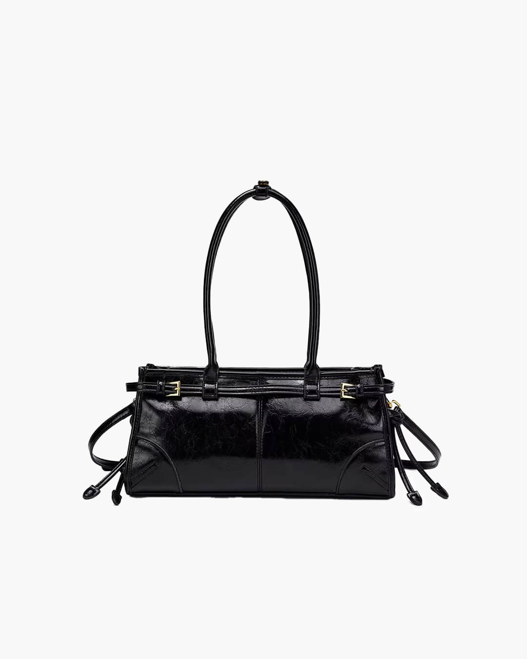 SOERA Luna Leather Shoulder Bag with Belt Detail - Handbags - 1005008217649789-;sj1763050843710379595 Black