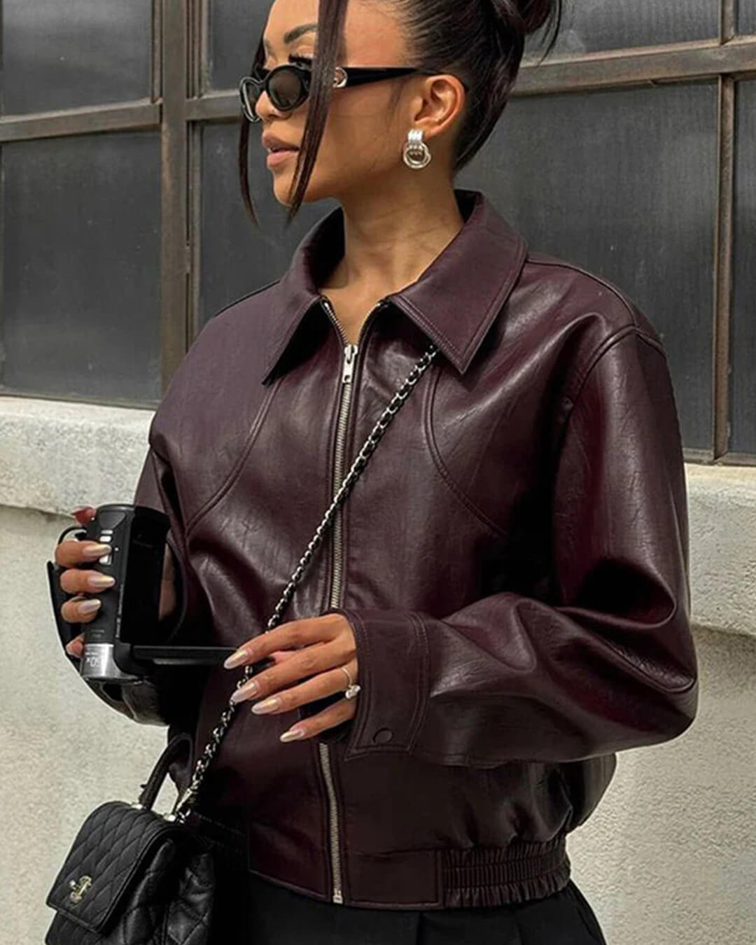 SOERA Fiona Faux Leather Lapel Jacket - Jacket - SOERA-887299-WIN-L-19203 Wine Red L