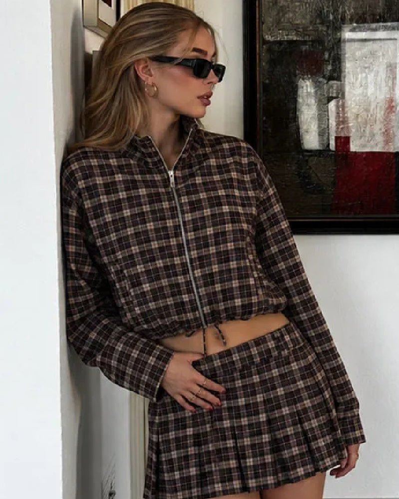 SOERA Rose High Collar Checked Zip Jacket - Jacket - SOERA-535939-PIC-L-71779 L