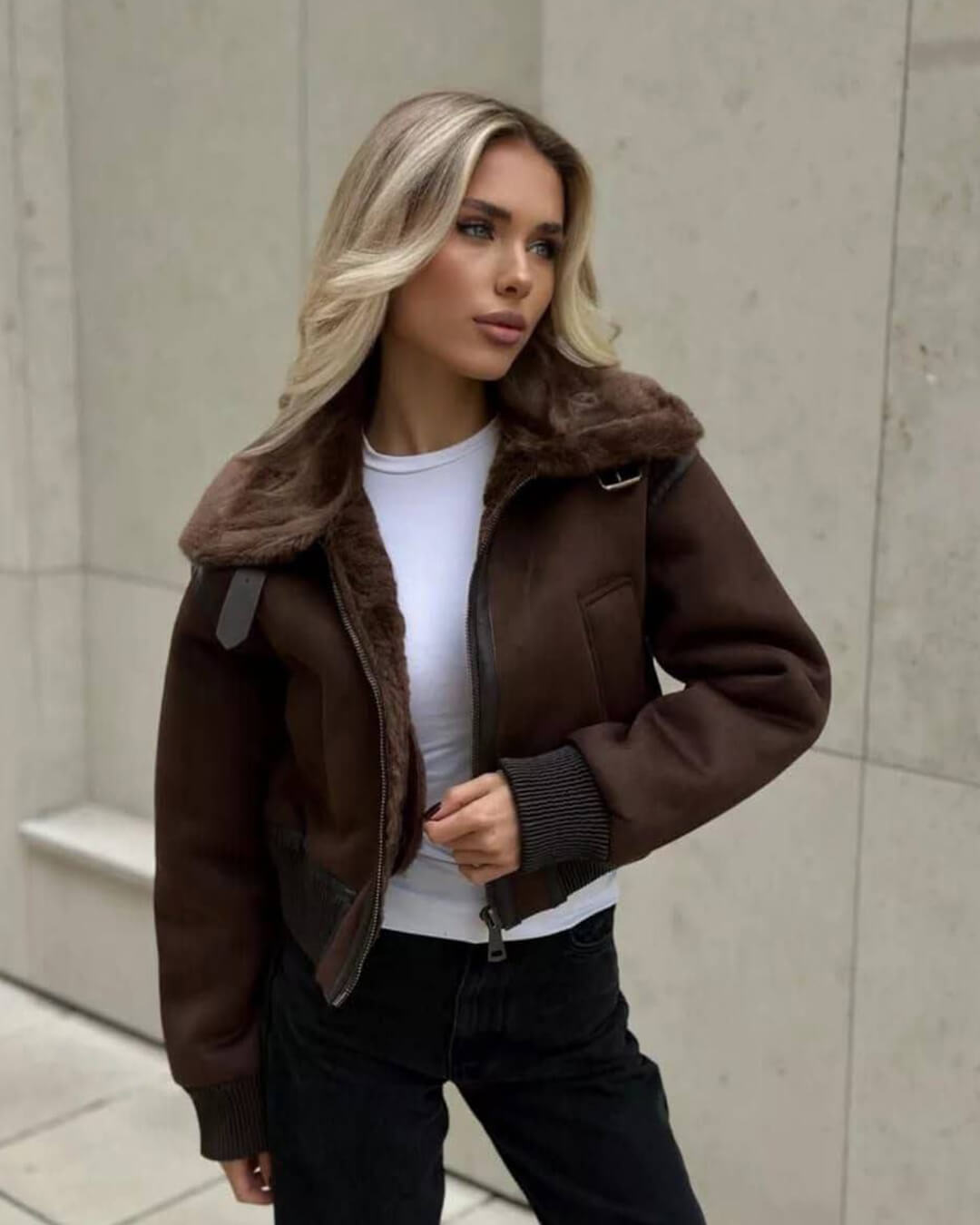 SOERA Esme Suede Short Bomber Jacket - Jackets - 1005006086971689-;ab1764703453922229354 Brown S