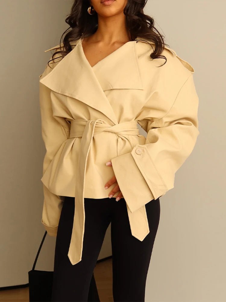 SOERA Sandy Lace Up Short Trench Coat - Jackets - 1005010782864095-;cm1773321573222638894 Apricot XS