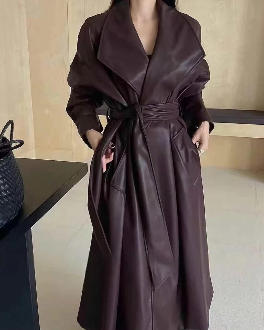 SOERA Shiela Faux Leather Maxi Trench Coat - Jackets - 3256809614700838-;DQ1764703454010240252 Burgundy M