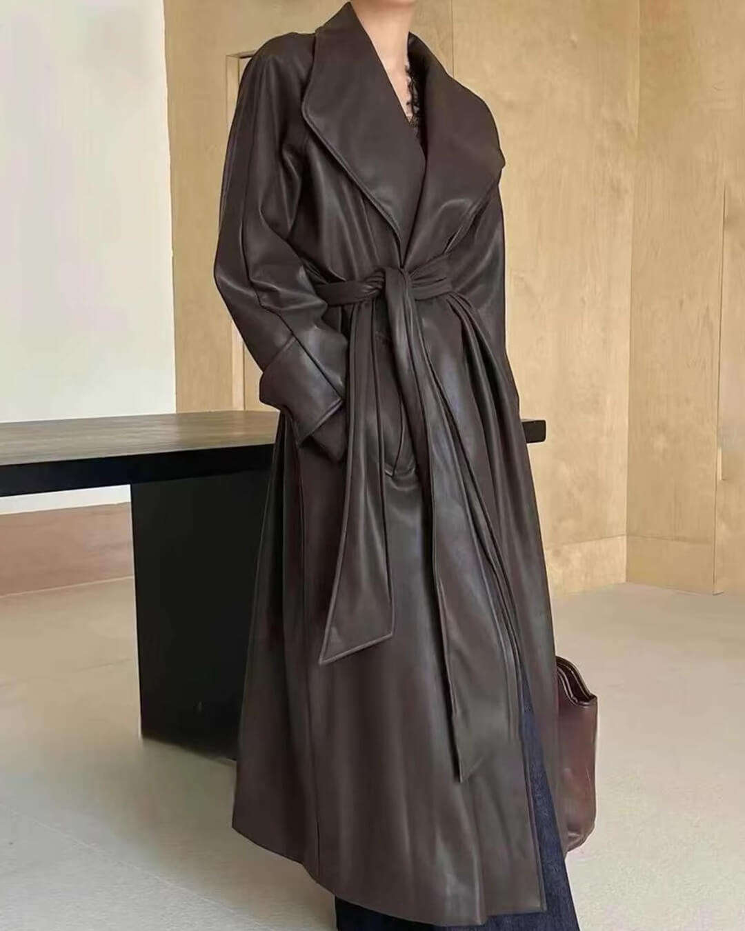 SOERA Shiela Faux Leather Maxi Trench Coat - Jackets - 3256809614700838-;GG1764703454009017205 Dark Brown S