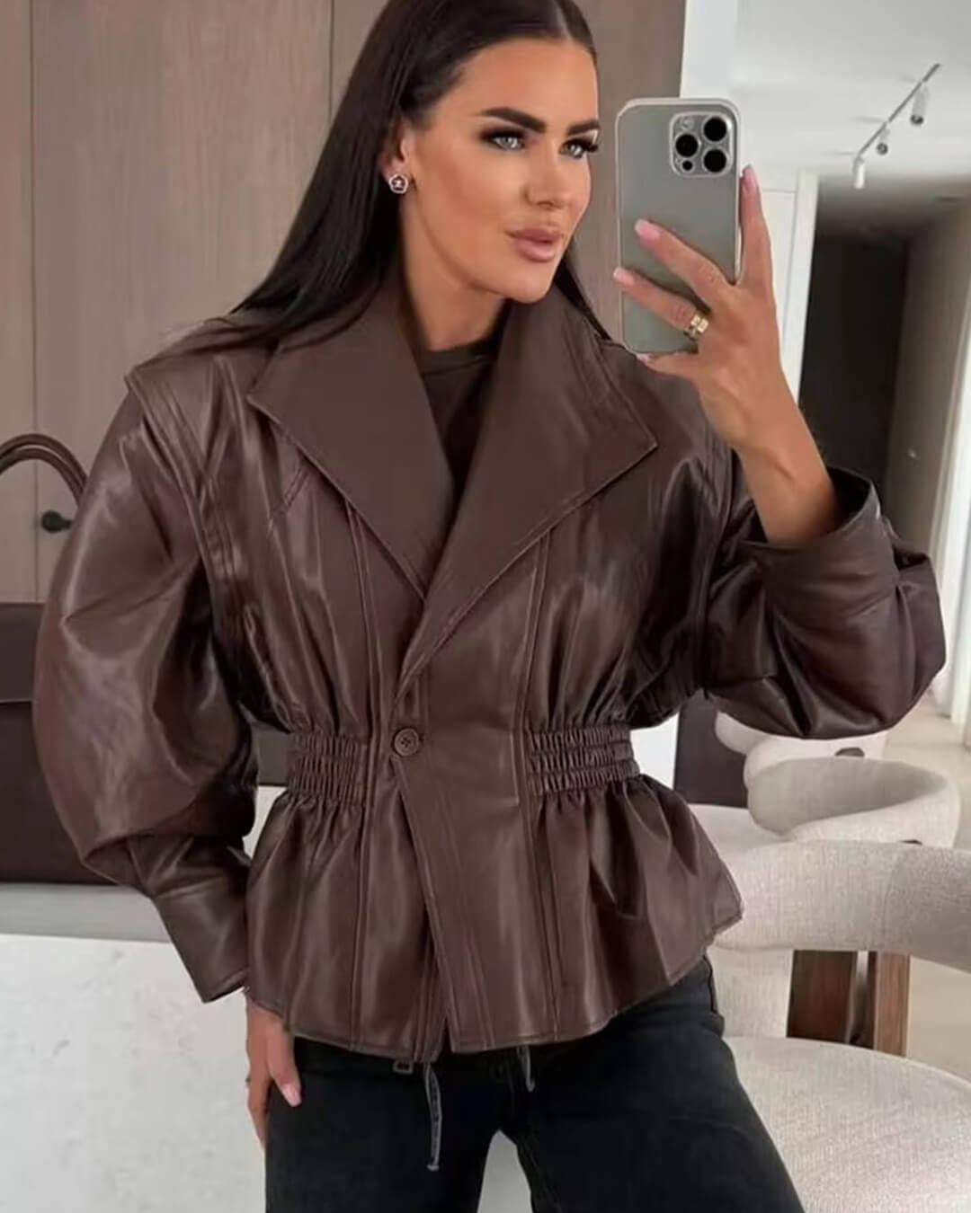 SOERA Stephanie Leather Jacket - Jackets - 1005009760967300-;Pi1762988295978914737 Brown S