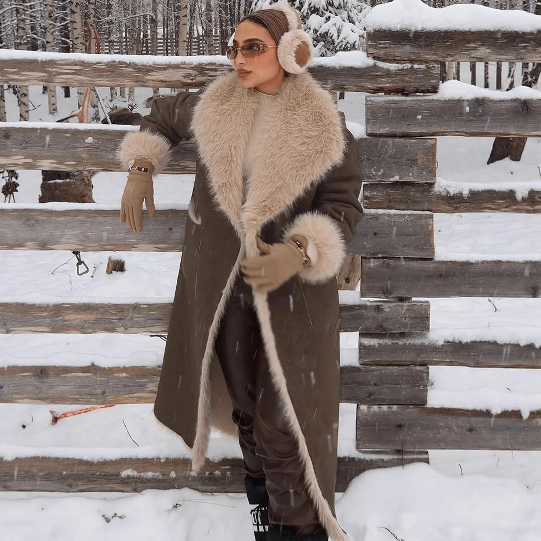 SOERA Sydney Faux Fur Suede Long Coat - Jackets - 3256809820581896-;La1763778891812629937 Khaki S