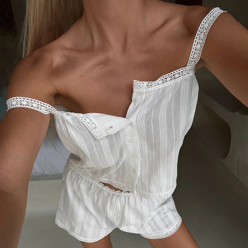 SOERA Kaitlyn Lace Trim Pajama Short Set - Matching Sets - 1005008993056906-;Cw1771345067683491482 M