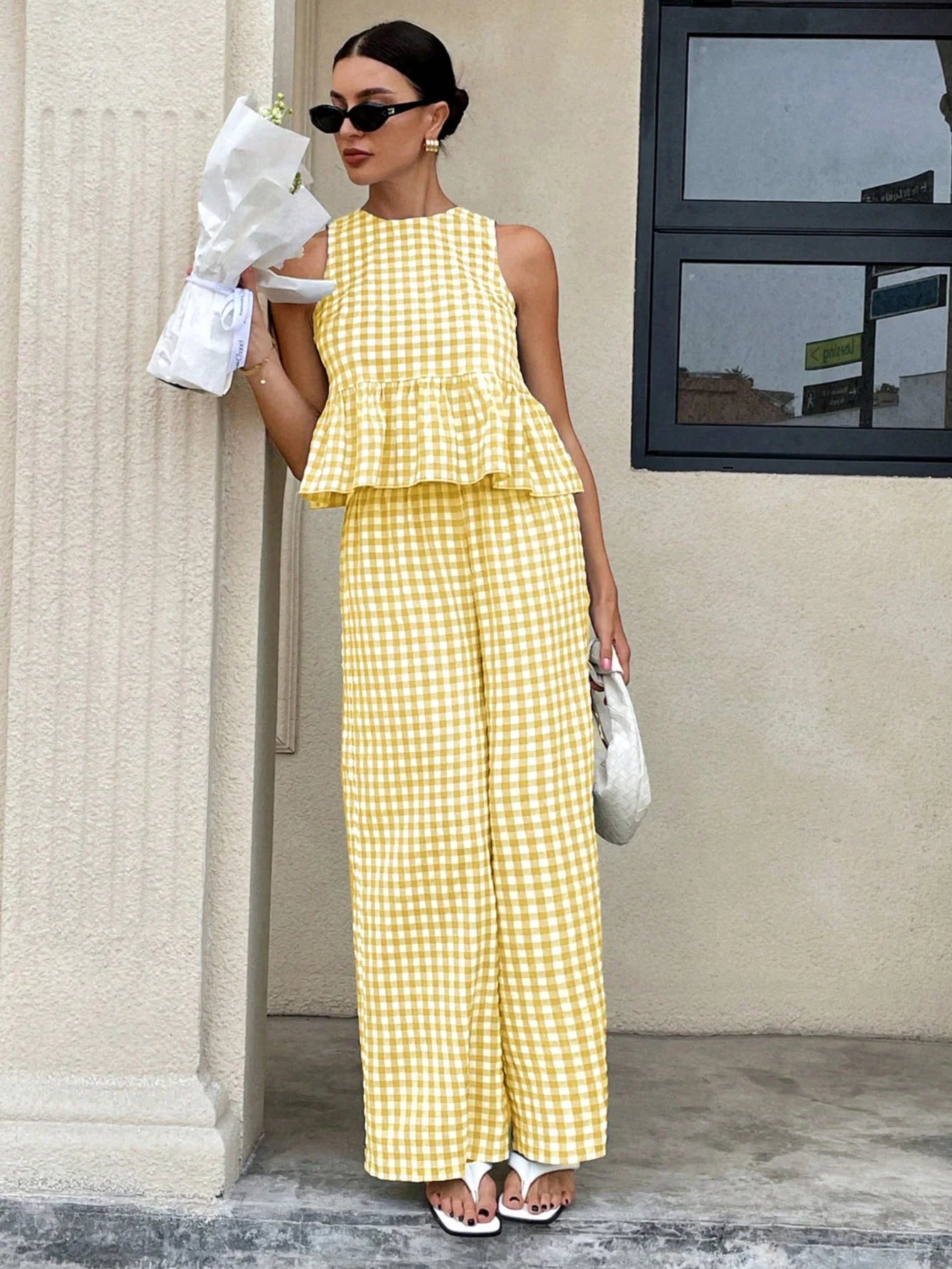 SOERA Mei Lattice Ruffled Two - Piece Set - Matching Sets -  Yellow M