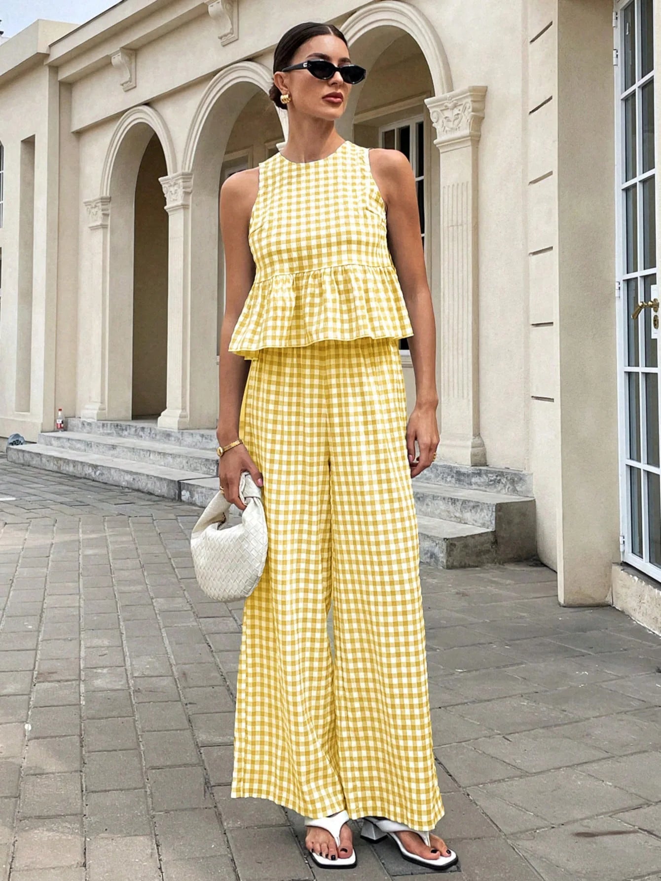 SOERA Mei Lattice Ruffled Two - Piece Set - Matching Sets -  Yellow S