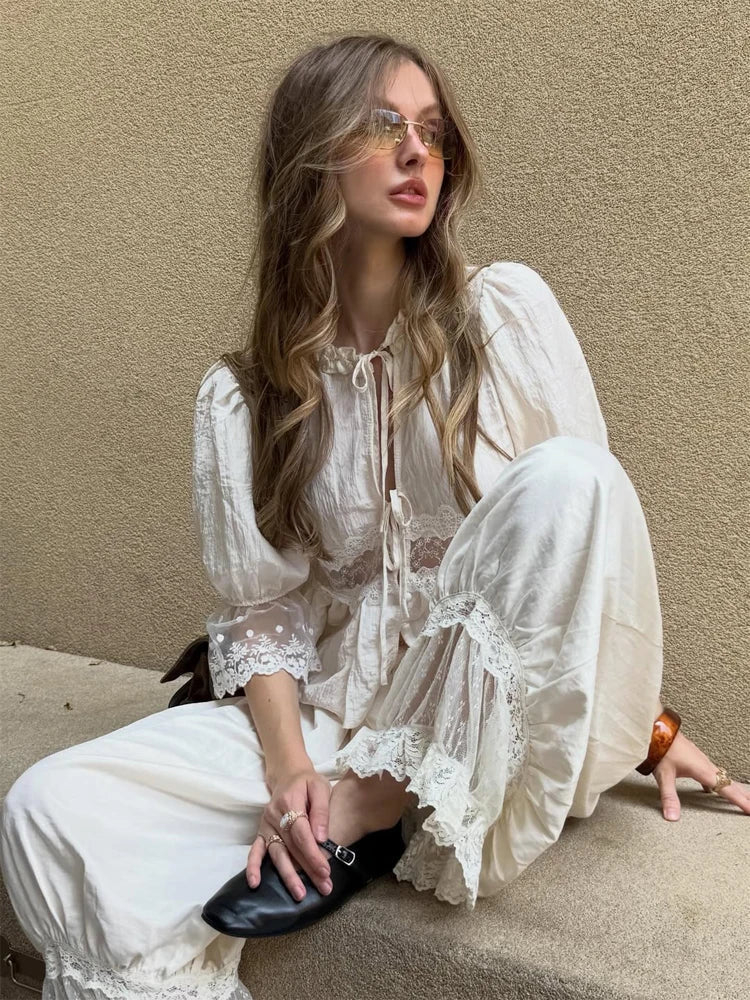 SOERA Sophia Lace Lantern Suit - Matching Sets - SOERA-292931-WHI-M-03683 White M