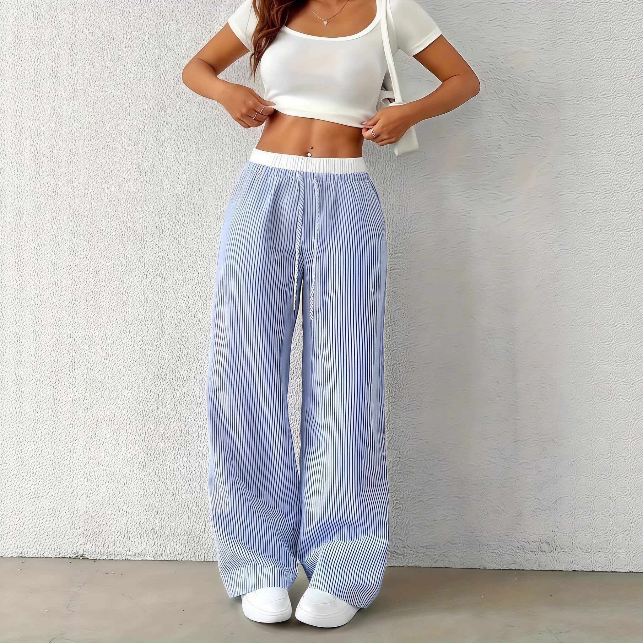 SOERA Beatrice Striped Straight Casual Pants - Pants -  Blue M