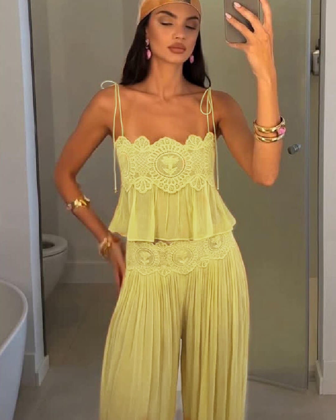 Sophia Lace Chiffon Pant Set
