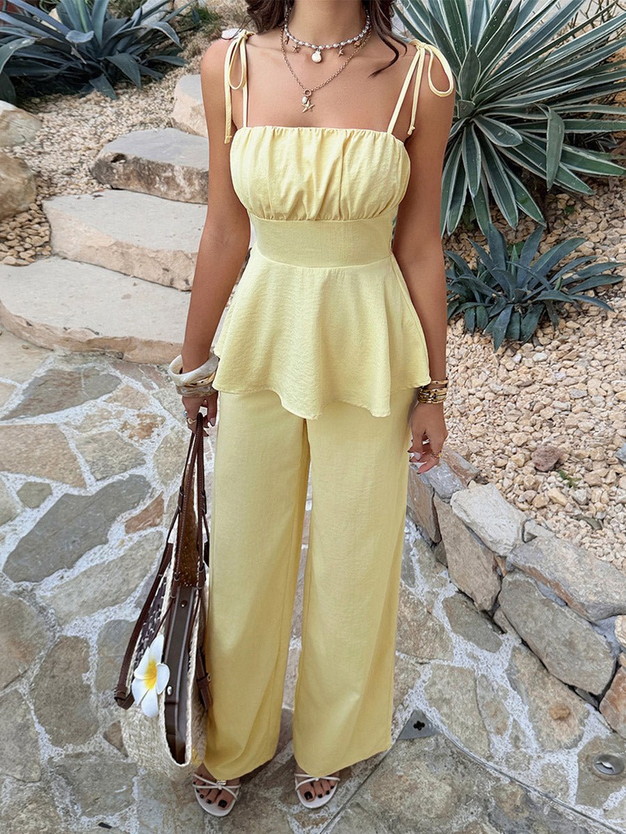 SOERA Annalyn Pleated Spaghetti Strap Two - Piece Set - Set -  Yellow Set L
