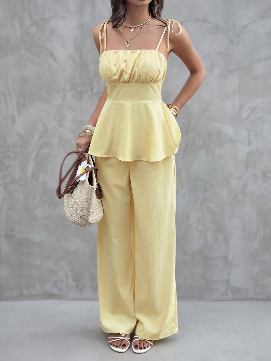 SOERA Annalyn Pleated Spaghetti Strap Two - Piece Set - Set -  Yellow Set S