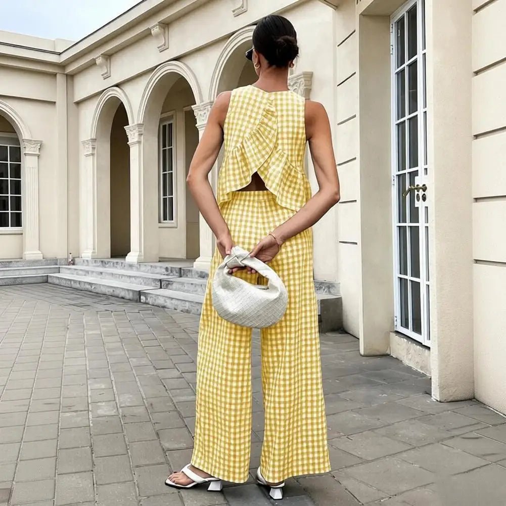 SOERA Leanne Plaid Ruffle Two - Piece Set - Set -  Yellow S