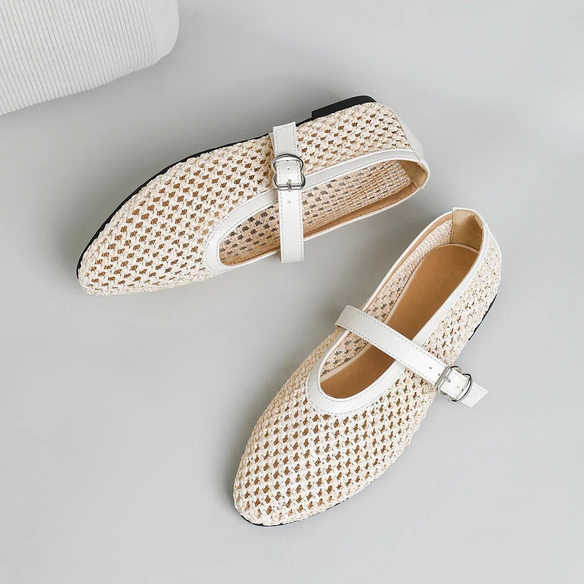 SOERA Beatrice Hollow Weave Mary Jane Flats - Shoes -  Beige 38