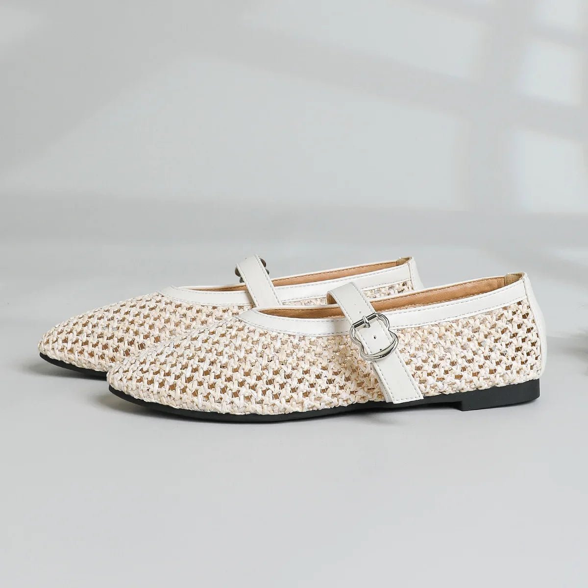 SOERA Beatrice Hollow Weave Mary Jane Flats - Shoes -  Beige 39