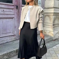 Anais crna satenska midisuknja visokog struka