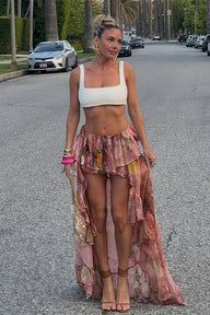 Bianca Floral Ruffled Asymmetrical Skirt