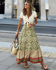 Rhea Boho midi suknja s uzorkom i lepršavim krojem