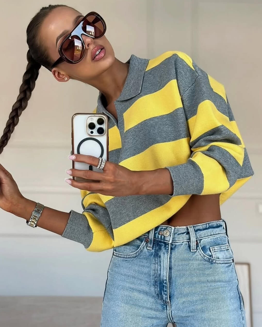 SOERA Una Striped Knitted V - Neck Pullover - Sweater -  M