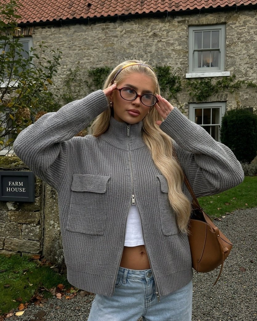 SOERA Amanda Funnel Neck Zip Up Sweater - Sweaters - SOERA-319171-GRE-S-03075 Grey S