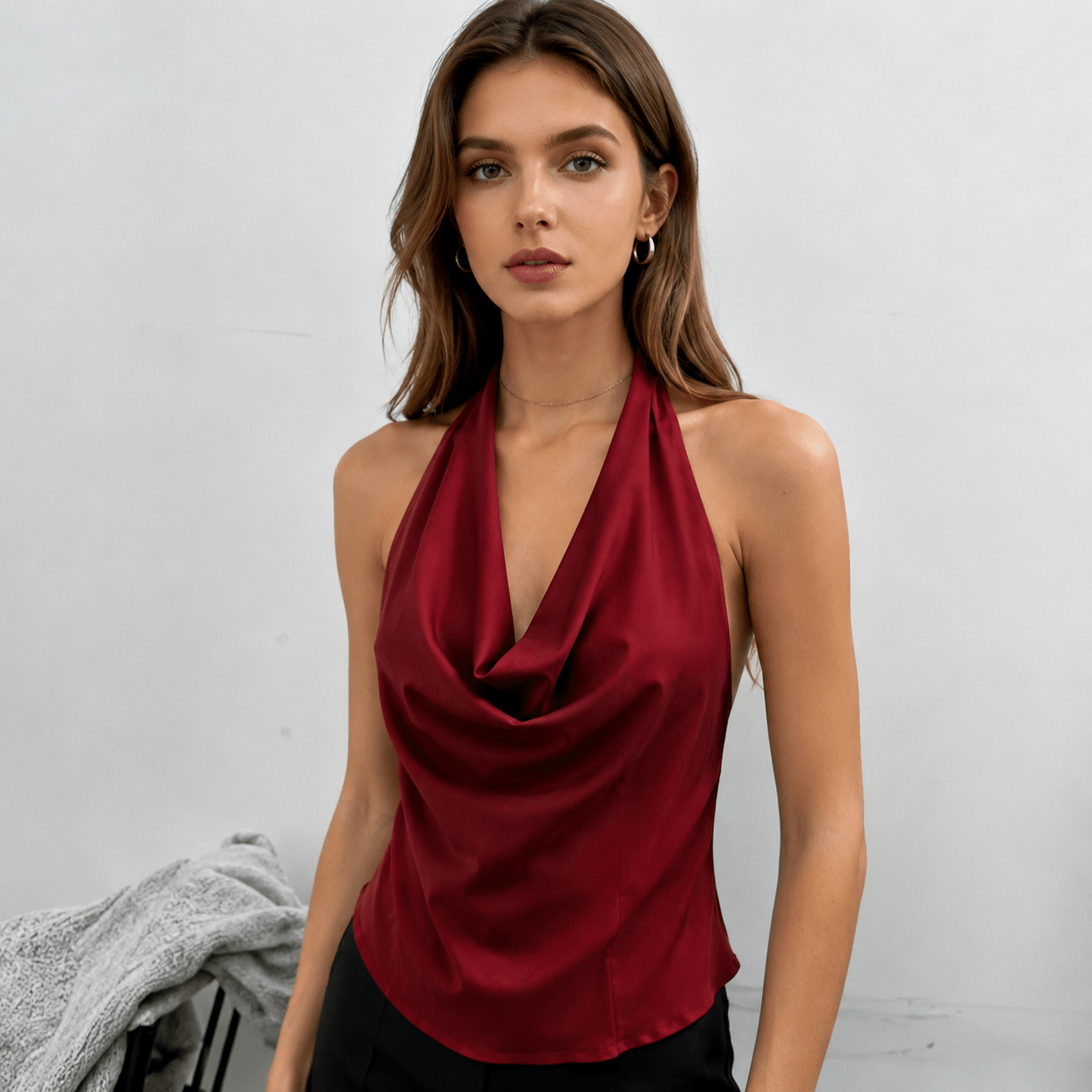 SOERA Addison Deep Neck Halter Tank Top - Tops -  Red S