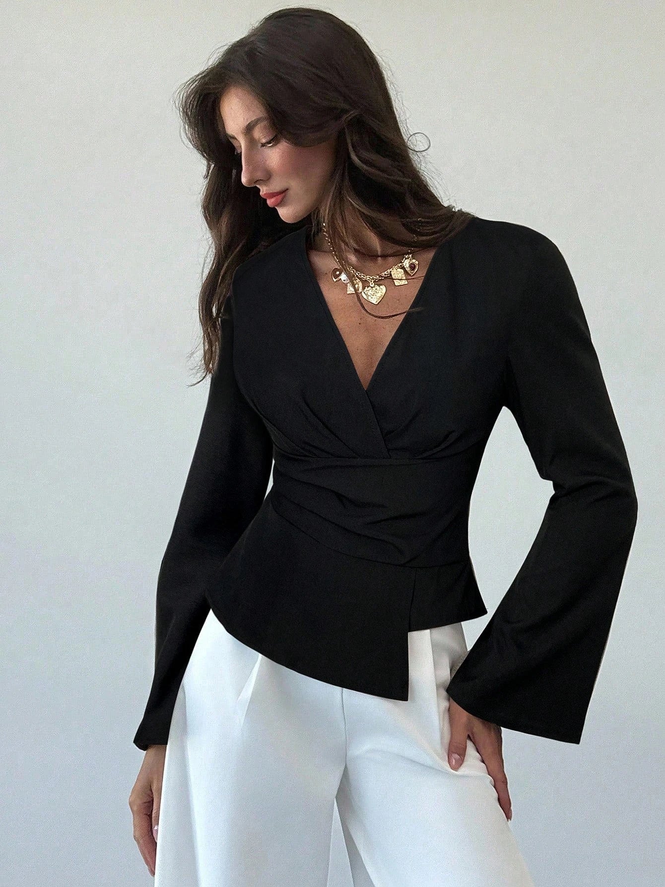 SOERA Chantelle Asymmetric Flare Sleeve Blouse - Tops - 1005010535439730-;Wz1775118413246765301 Black S