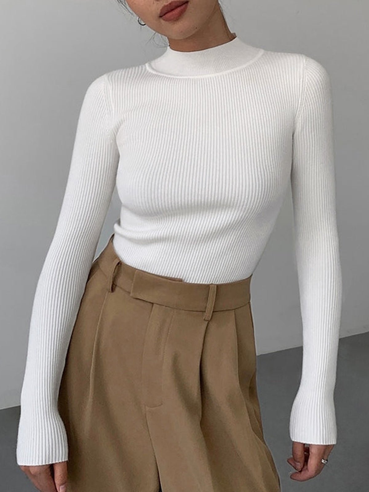SOERA Jessa Rib Knit Long Sleeve Shirt - Tops - IM1763304746553079056 White XS