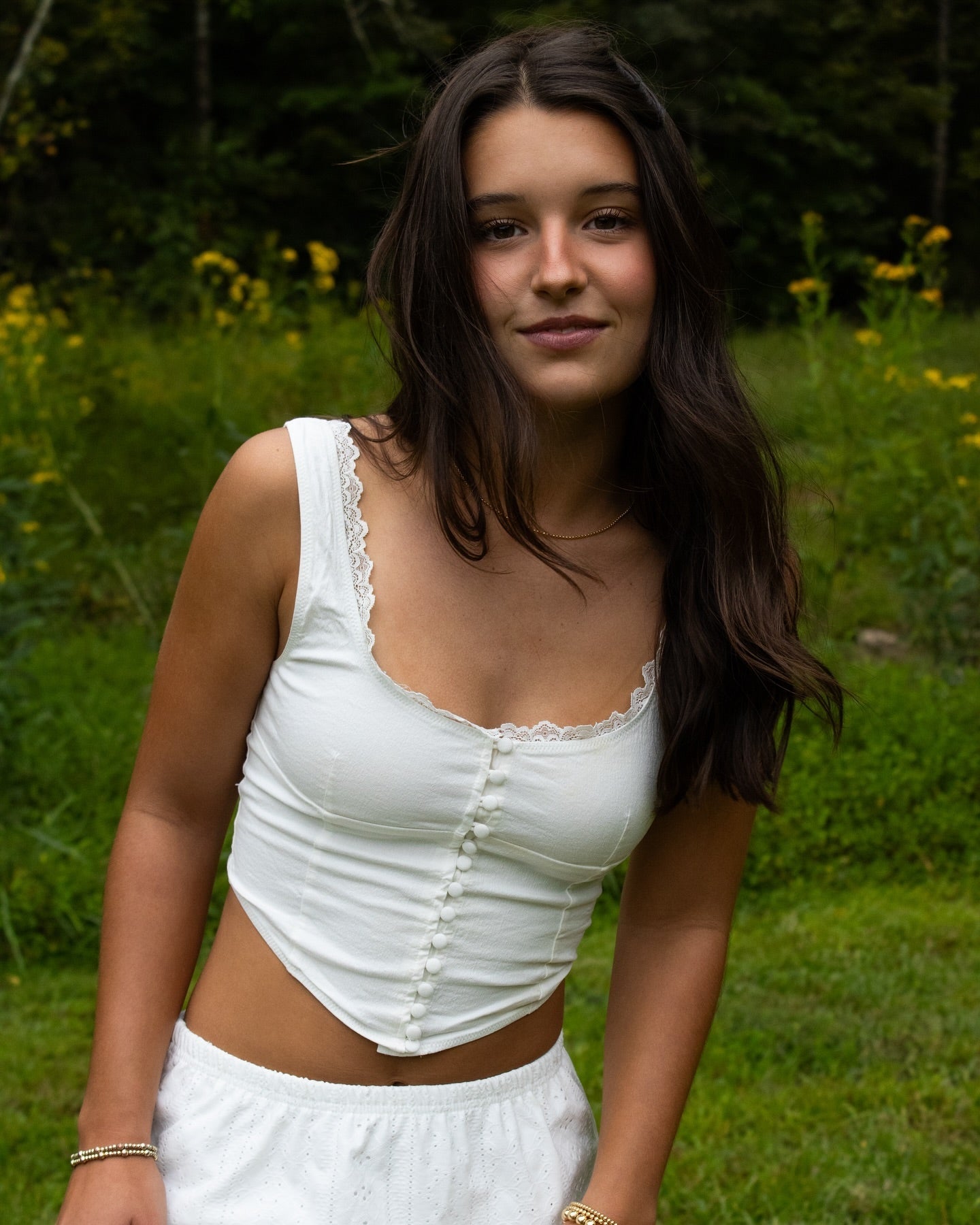 SOERA Nadira Lace Trim Strappy Button Top - Tops -  White XS