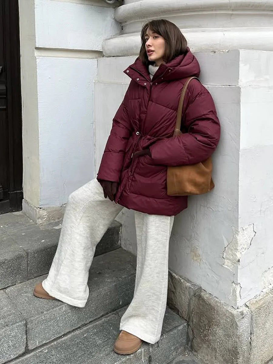 SOERA Lorna Drawstring Hooded Puffer Coat - Women's Outerwear - 1005009920303160-;hB1761217546452825585 Burgundy S